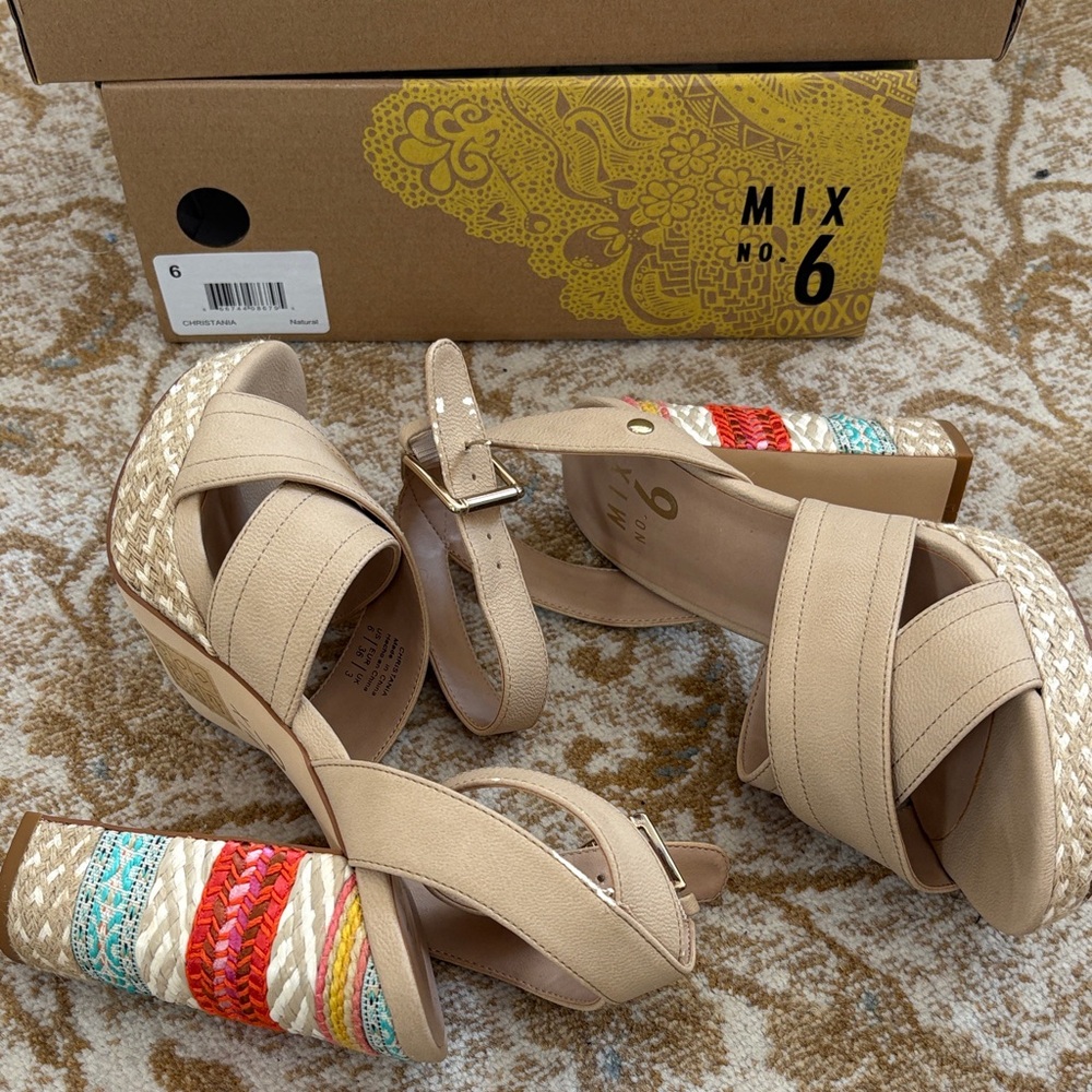 Mix No. 6 Beige Wedge Sandals with Multicolor Braided Heel